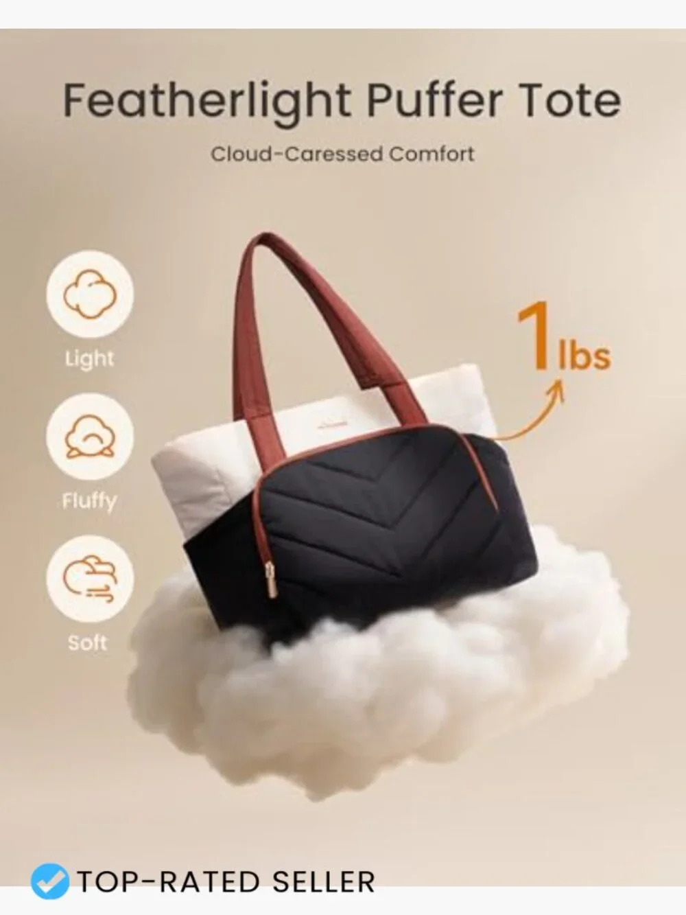 Puffer Tote Bag with V-Quilted Design, Lightweight Nylon, Large Shoulder Laptop